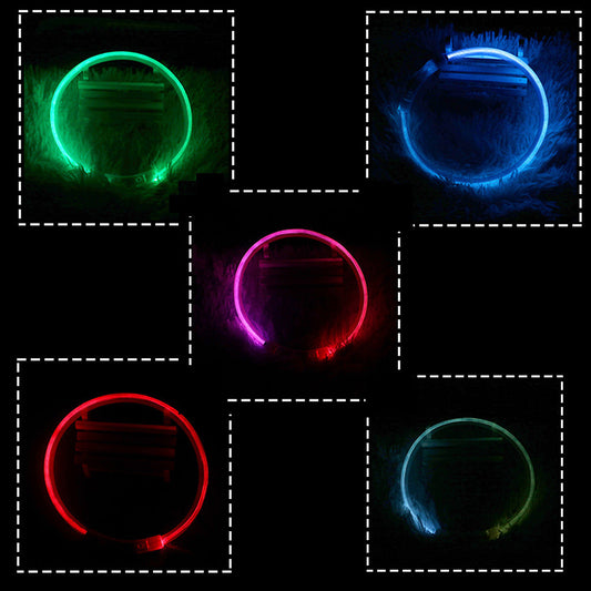 KFX-6818749 USB Rechargeable Luminous Pet Collar with Three Flashing Modes - 50 cm, Rubber and ABS/PVC Material