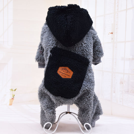 KFX-6819133 Thickened Plush Cotton Dog and Cat Clothes - Casual Four-Legged Outfit in Black and Gray