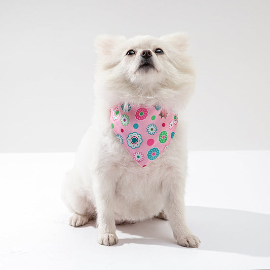 KFX-6820925 Pet Saliva Towel Dog Scarf - Cute Patterns in Blue, Pink, Orange, and Green, Size S, M, L