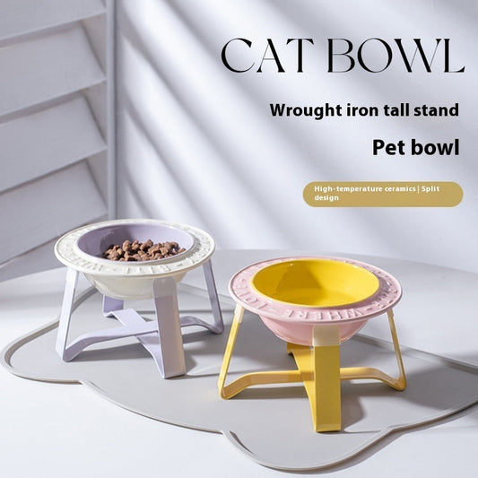 KFX-6828477 Ceramic Cat and Dog Bowl with Anti-Tumble Design and Neck Protection Stand