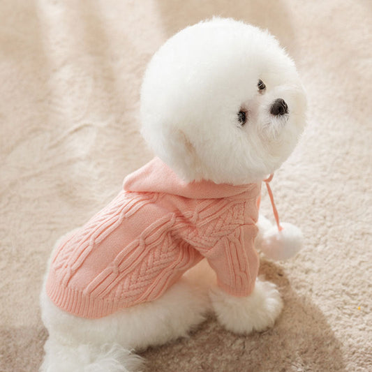 KFX-6830269 Pet Hooded Sweater for Dogs, Casual Cat Fur Ball Design, Available in Pink, Blue, Beige, Various Sizes