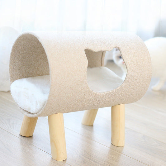 KFX-6838077 High-Footed Cylindrical Cat Bed - Soft, Breathable, and Washable Pet Nest