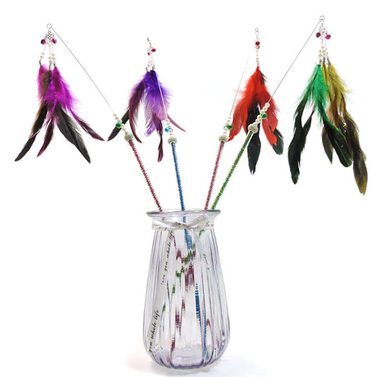 KFX-6838845 Feather Cat Teaser with Metal and Plastic Rods, 70cm Total Length