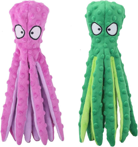 KFX-6839485 Durable No Stuffing Octopus Plush Dog Toy with Squeaker and Crinkle Sound for Interactive Play