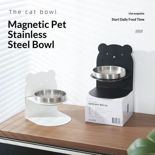KFX-6849725 Large Capacity Stainless Steel Grain Drinking Bowl with Magnetic Stand for Cats