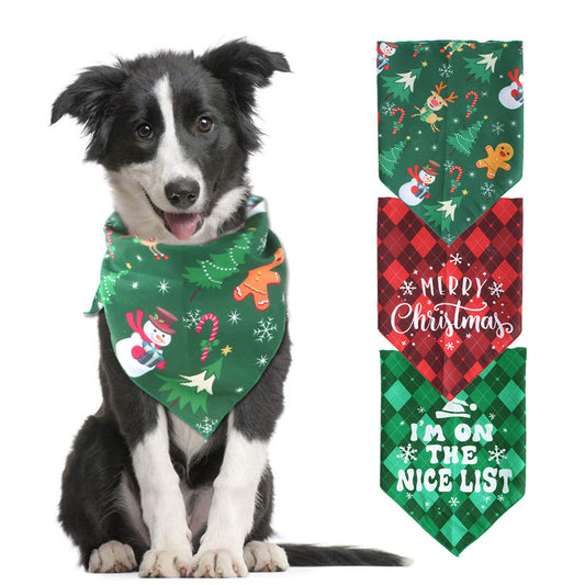KFX-6856893 Festive Triangular Dog Saliva Towel in Color Matching Patterns - Snowman & Plaid