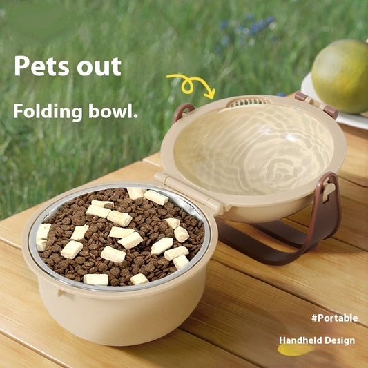 KFX-6861245 Portable Folding Outdoor Dog Feeding and Drinking Bowl - Stainless Steel, Various Colors Available