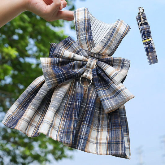 KFX-6864317 Stylish Plaid Strap Dog Leash and Skirt Set for Pets