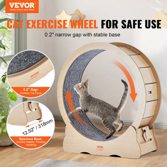 KFX-6871613 Large Cat Exercise Wheel for Indoor Use - Solid Wood Design, Quiet Operation, Supports Cats Up to 13 lbs