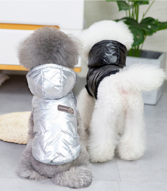 KFX-6875197 Warm Cotton Four-Legged Winter Coat for Puppies in Silver and Black