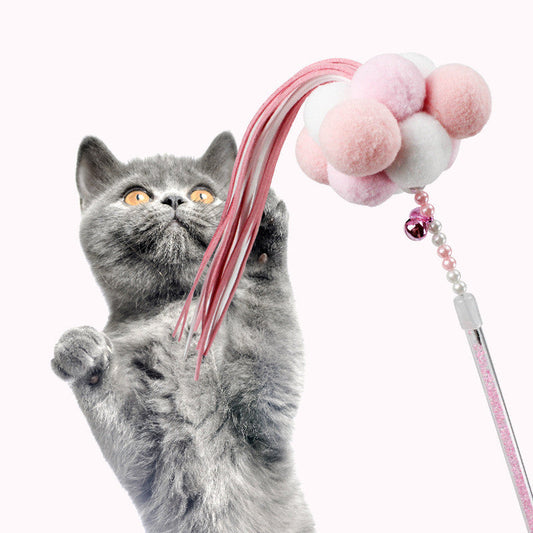 KFX-6877373 Handmade Plush Cat Feather Pompon Toy - Available in Large and Small Sizes