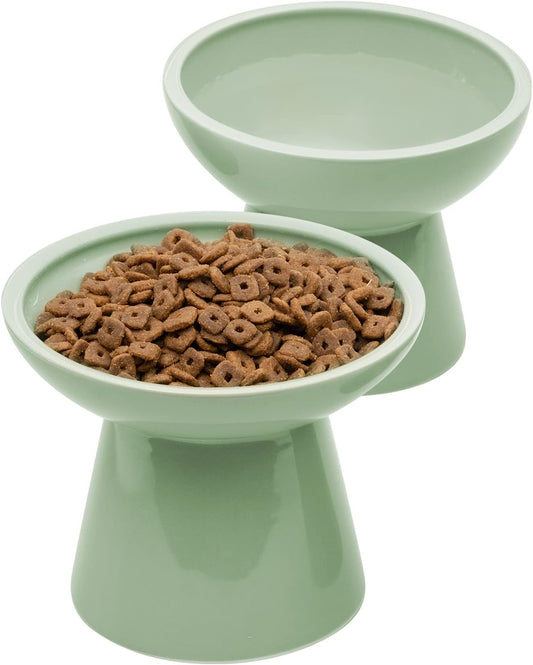 KFX-6878013 Elevated Ceramic Cat Food and Water Bowls, Whisker-Friendly Design, Lead and Cadmium Free