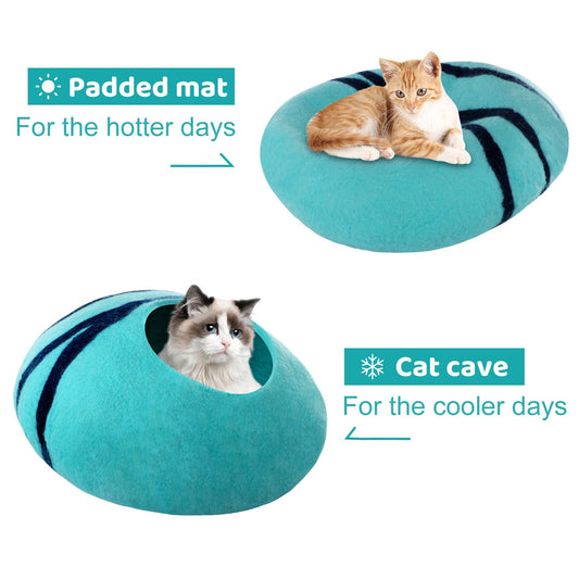 KFX-6892093 Cozy Blue Wool Pet Nest with Cat Hole - Soft and Warm Shelter for Small Pets