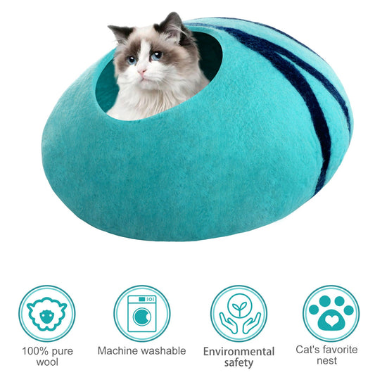 KFX-6892093 Cozy Blue Wool Pet Nest with Cat Hole - Soft and Warm Shelter for Small Pets