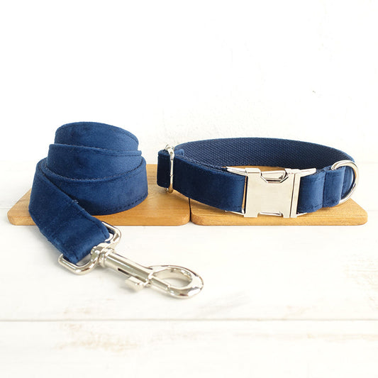 KFX-6893885 Navy Blue Velvet Bowknot Pet Collar with Leash for Small to Large Dogs