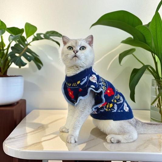 KFX-6909117 Cozy Dark Blue Wool Pet Clothes for Small and Medium Dogs and Cats