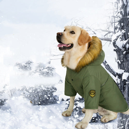 KFX-6913469 Thick Army Green Down Jacket for Large Dogs, Polar Fleece Lined, Autumn & Winter Wear