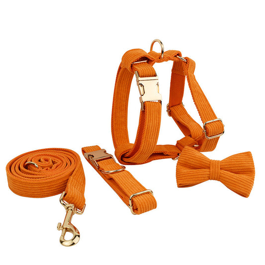 KFX-6929853 Velvet Fabric Dog Collar Set with Bow, Flower, Dog Vest, Leash, Rope, and Poop Bag