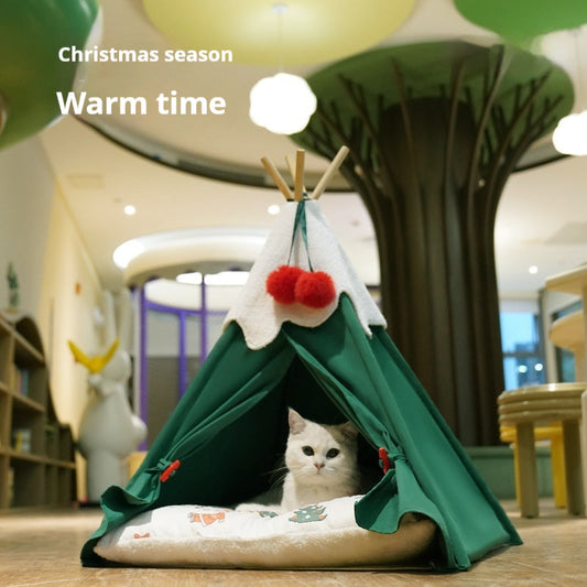 KFX-6940349 Winter Warm Semi-Closed Cat House for Deep Sleep - Thickened Mat Available in Two Sizes