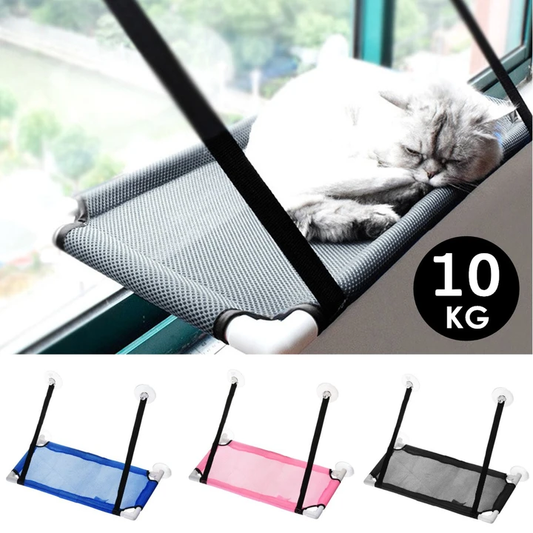 KFX-6943677 Cat Window Hammock - Sandwich Net Material, 60x34cm, Maximum Load 10 kg, Available in Blue, Pink, and Black Mesh