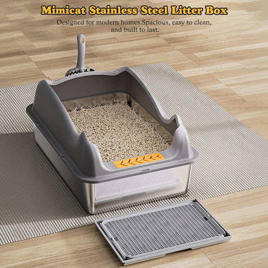 KFX-6953277 Large Stainless Steel Cat Litter Box - Durable, Easy to Clean, Spacious Design