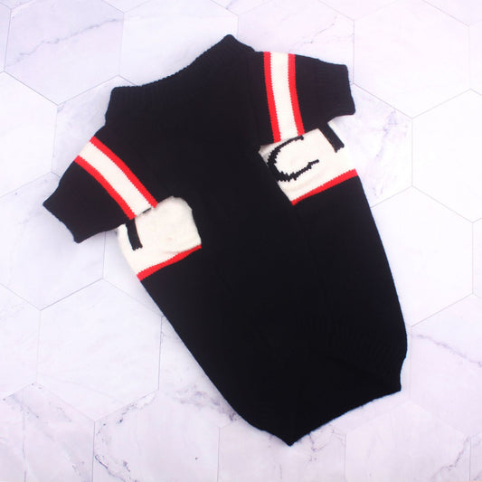 KFX-6961341 Cozy Wool Letter Sweater for Pets - Black, Sizes S to XXL