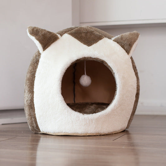 KFX-6973117 Removable and Washable Cartoon Cat House for Small Pets - Brown