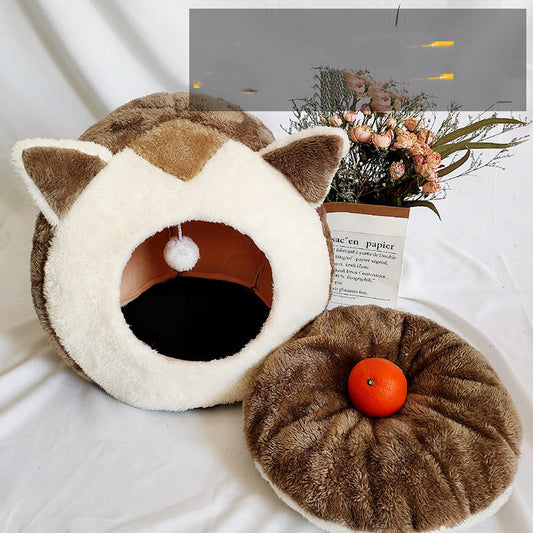 KFX-6973117 Removable and Washable Cartoon Cat House for Small Pets - Brown