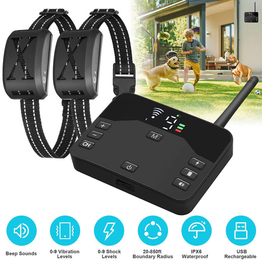 KFX-6974525 Wireless Electric Dog Fence and Training Collar System with Two Receiver Collars for Small to Large Dogs