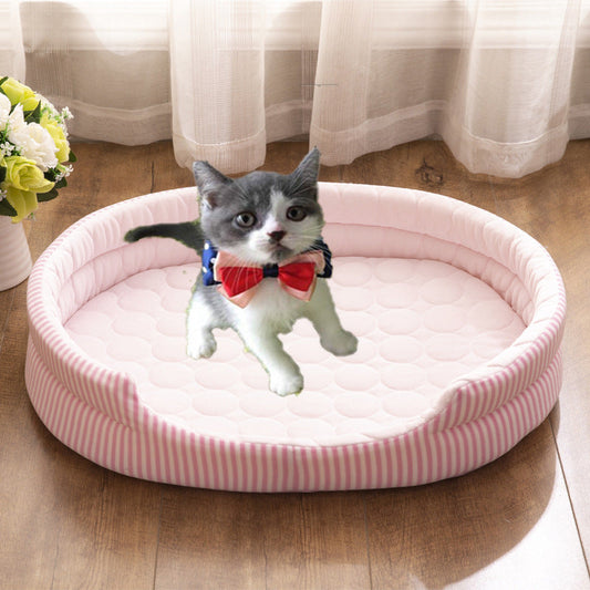 KFX-6984637 Summer Ice Silk Pet Bed Mat for Dogs in Blue and Pink, Multiple Sizes Available