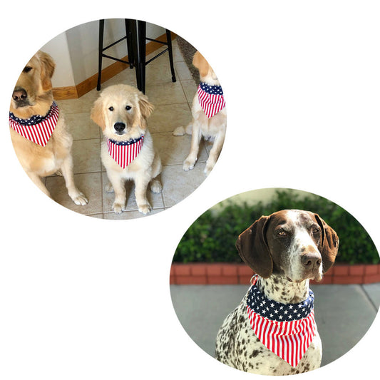 KFX-6987965 American Flag Triangle Pet Scarf - Cotton Absorbent Towel for Medium Dogs (Blue Red, 66x45cm)