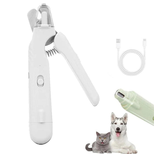 KFX-6991805 White Pet Nail Trimmer with Light - 2 in 1 Clipper and Grinder for Dogs and Cats