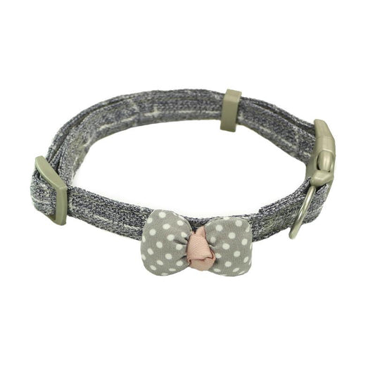 KFX-6992573 Polka Dot Bow Cat Collar in Pink, Gray, and Blue - Adjustable Cloth Design