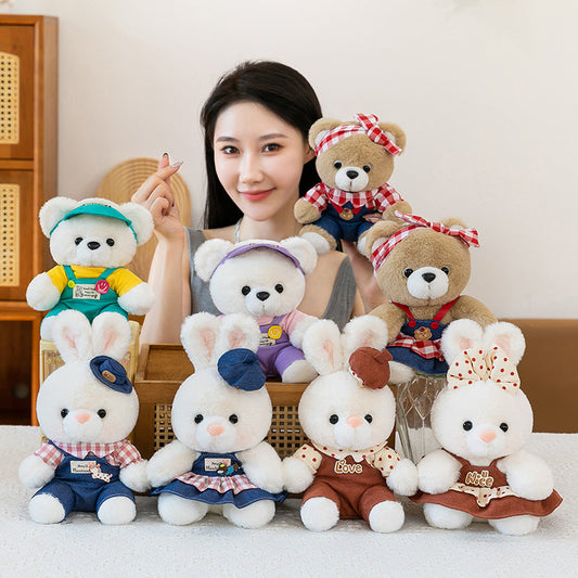 KFX-6995773 Plaid Bear Rabbit Plush Toy for Youth Couples - Cute 23CM Soft Stuffed Animal