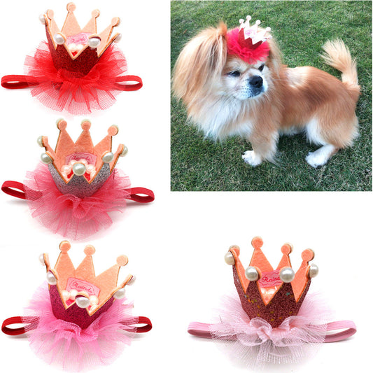 KFX-7000637 Princess Style Mesh Dog Crown Birthday Hat in Multiple Colors