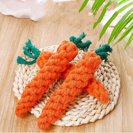 KFX-7002685 Cotton Carrot Dog Toy for Molar Teeth Cleaning - Bite-resistant, 20cm