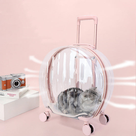 KFX-7004093 Transparent Cat Carrier Bag with Reinforced Structure and Rhombic Grid Design - Large Capacity in Pink and Green