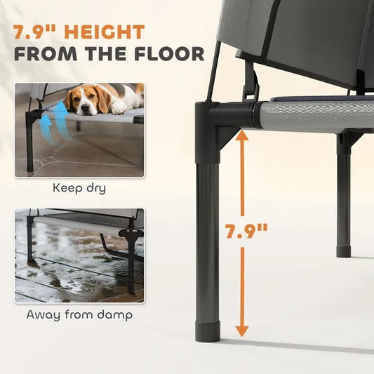 KFX-7006653 Elevated Dog Bed with Removable Canopy and Cooling Pad for Outdoor Use