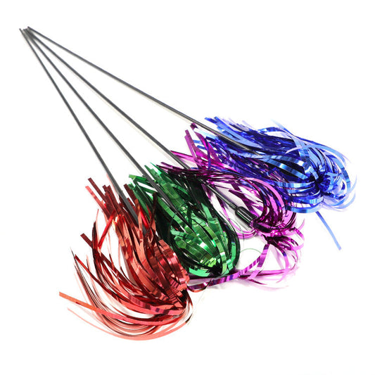 KFX-7008445 Colorful Striped Cat Teaser Wand with Elastic Rod and Plastic Ribbons