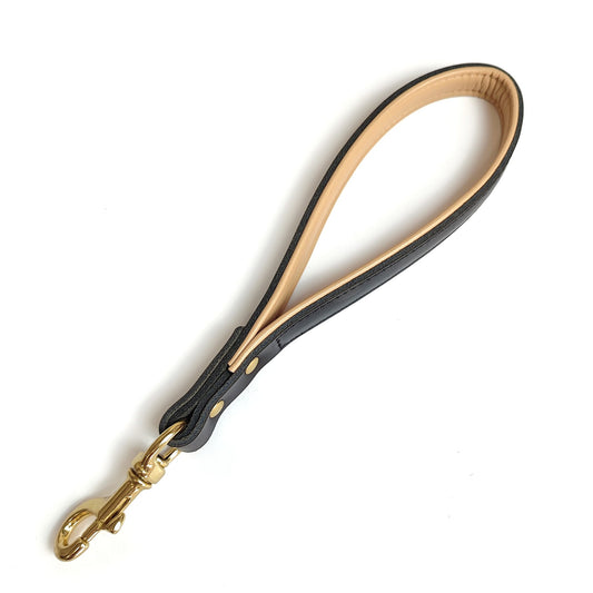 KFX-7022909 Real Cowhide Leather Dog Holding Rope in Black - Durable Pet Chain Ring