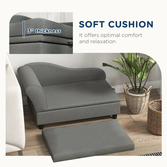 KFX-7024573 Stylish Gray Pet Sofa for Small Dogs with Storage Solution, Easy Assembly and Cozy Cushion