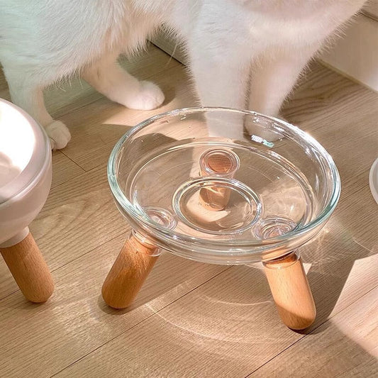 KFX-7025085 Sturdy Pet Bowl with Removable Glass Dish for Cervical Support