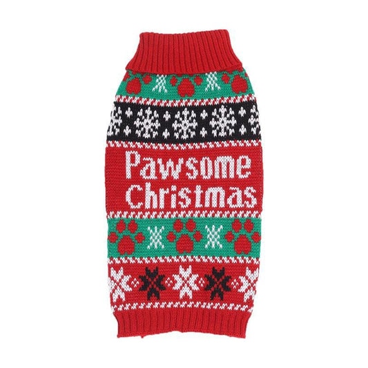 KFX-7029437 High-Neck Contrast Color Pet Sweater in Red - Cozy Acrylic Clothing for Dogs