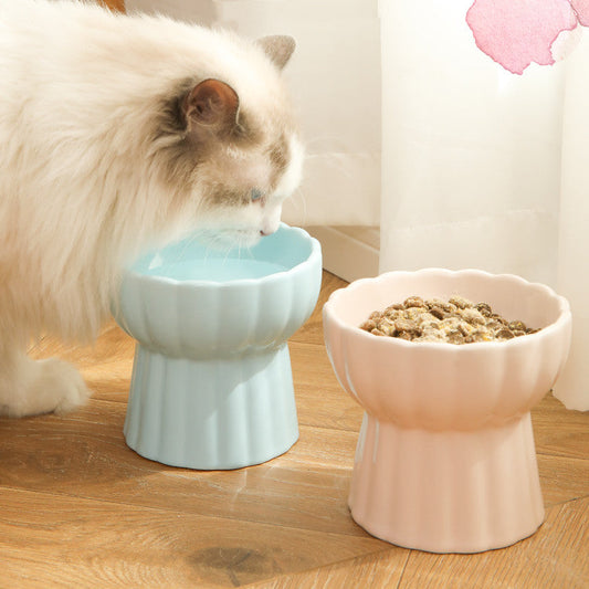 KFX-7034813 Ceramic Pet Bowl with Anti-Overturn Protection and Stylish Petal Shape