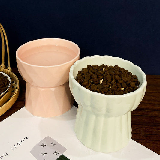 KFX-7034813 Ceramic Pet Bowl with Anti-Overturn Protection and Stylish Petal Shape
