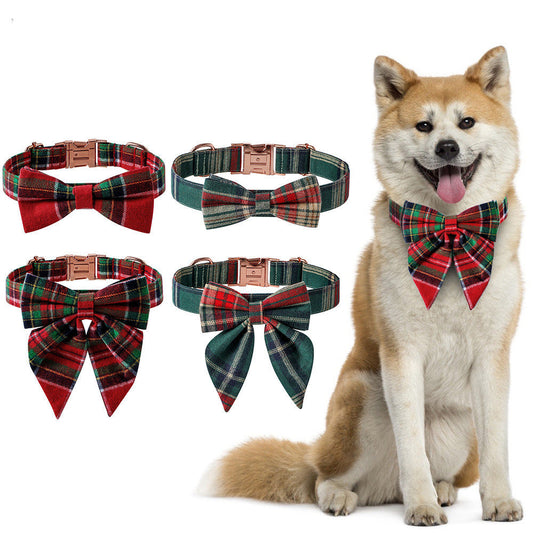 KFX-7042365 Red and Green Plaid Dog Collar with Rose Gold Buckle - Adjustable Sizes Available