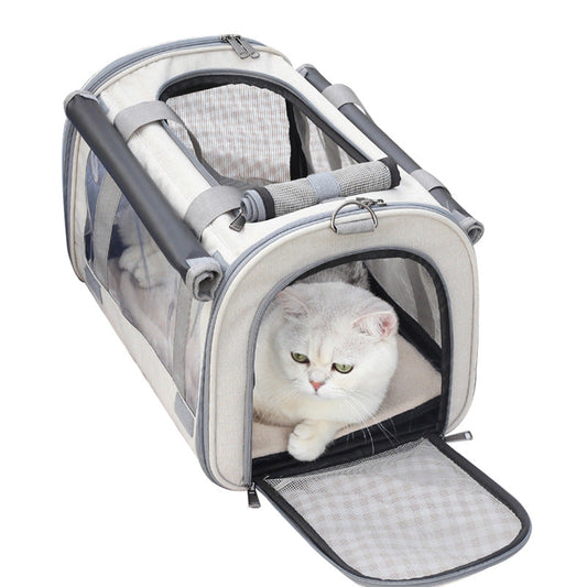 KFX-7049789 Foldable Transparent Pet Carrier Bag for Cats and Dogs, Breathable Oxford Cloth, Medium Soft Design