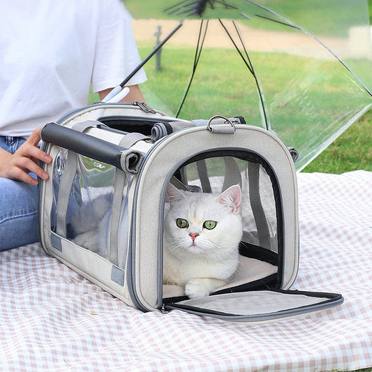 KFX-7049789 Foldable Transparent Pet Carrier Bag for Cats and Dogs, Breathable Oxford Cloth, Medium Soft Design