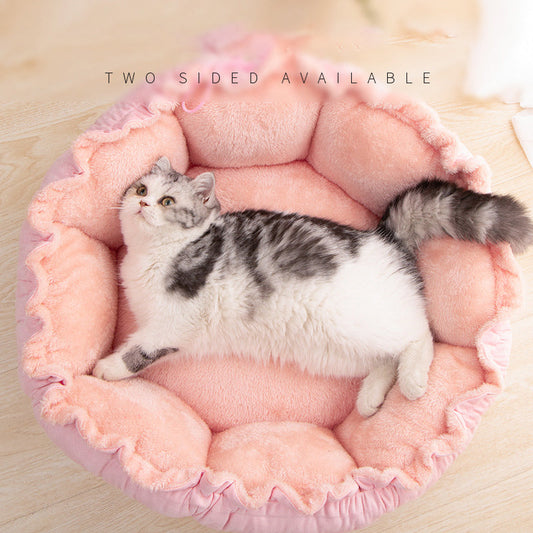 KFX-7050173 Cozy Pomeranian Pet Sleeping Pad with Floral Design – Soft Nest for Cats and Small Dogs, 55cm & 65cm Sizes
