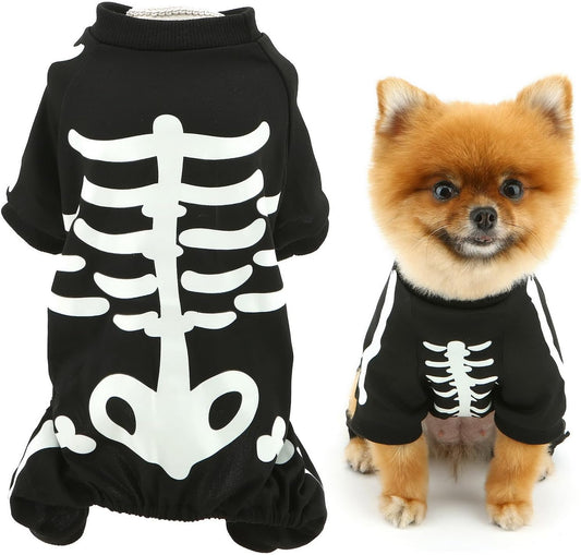 KFX-7067069 Glow in the Dark Skeleton Dog Costume for Small Dogs - Breathable Stretchy Jumpsuit for Halloween and Cosplay
